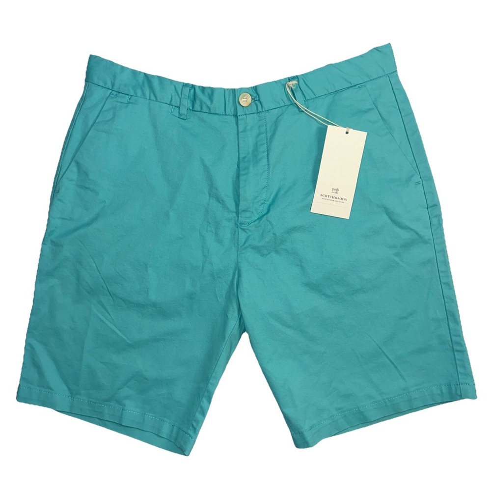 SCOTCH & SODA Stuart Men Shorts W32 Teal Blue Stretch Regular Slim Fit Chino-New